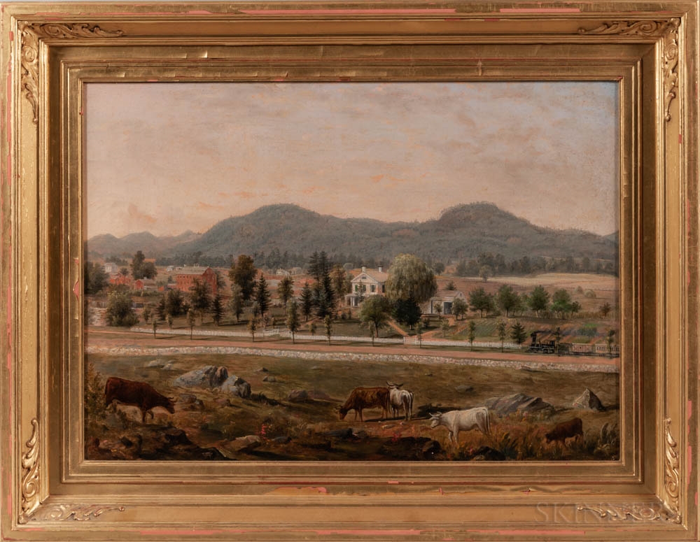 Artwork by American School, 19th Century, Country Landscape with Greek Revival House, Made of Oil on canvas