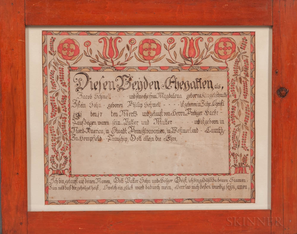 Artwork by American School, 19th Century, Pennsylvania Baptismal Fraktur for Philip Schmel