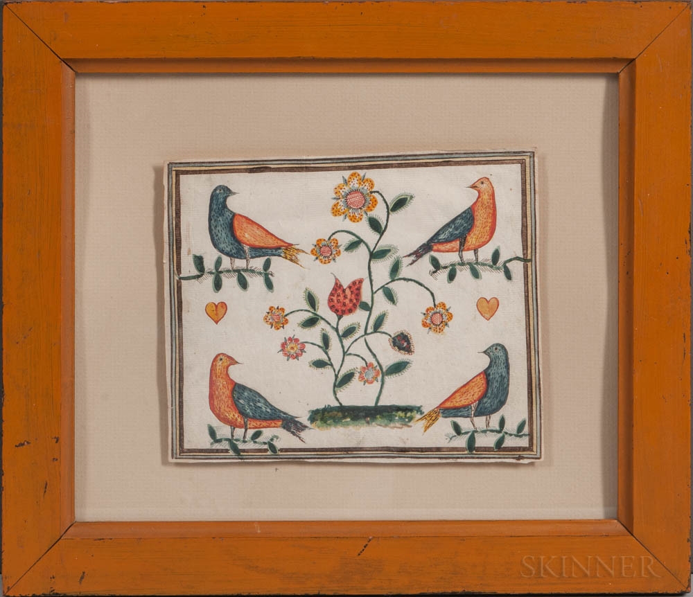 Artwork by American School, 19th Century, Birds and Flowers, Made of Watercolor on laid paper