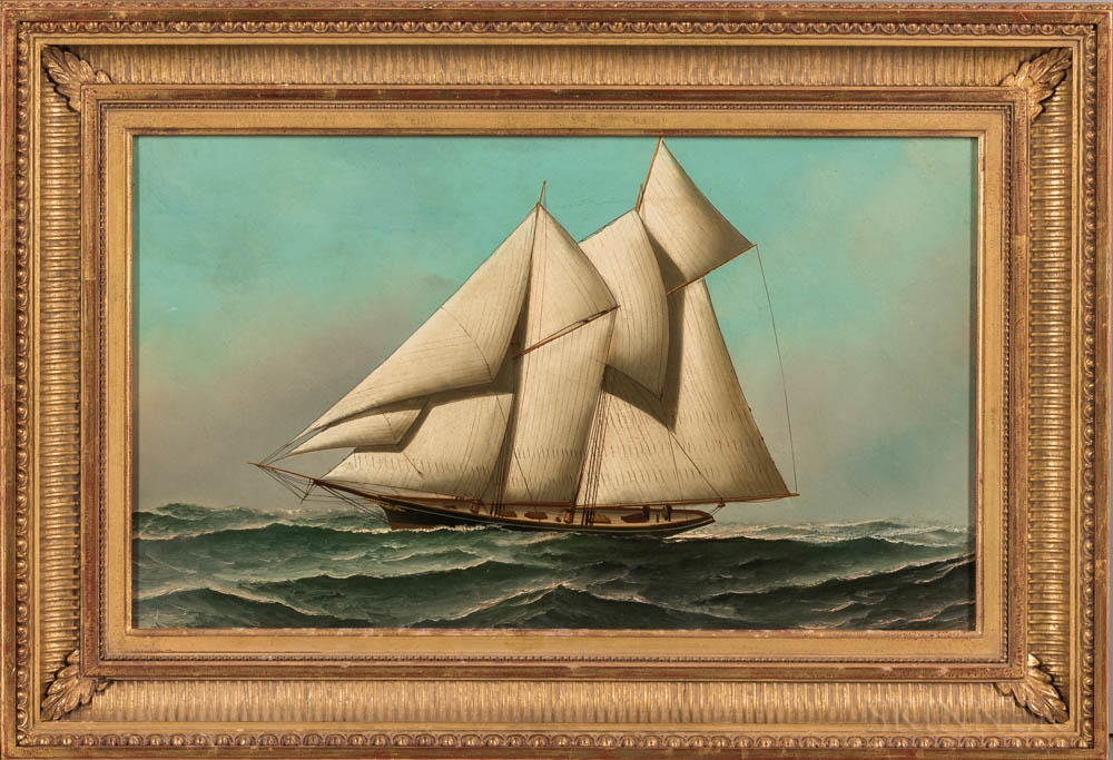 Artwork by American School, 19th Century, Portrait of a Yacht, Made of Oil on canvas