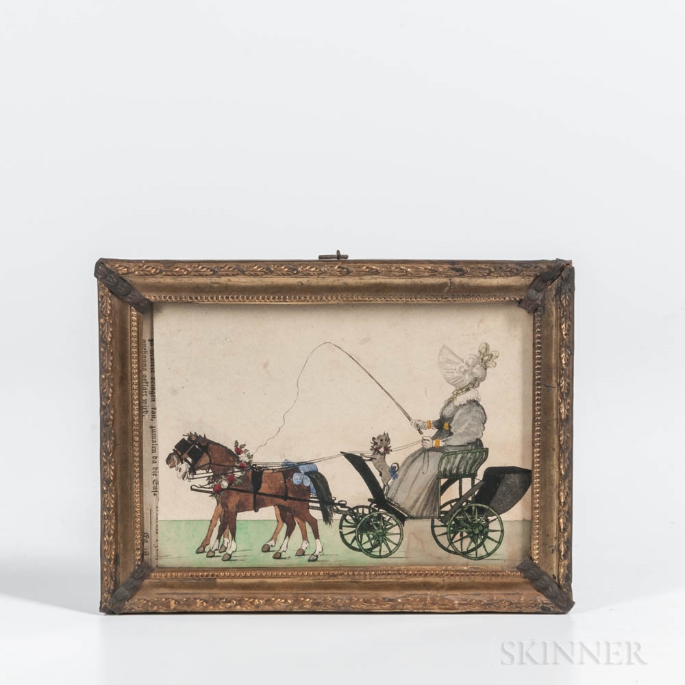 Artwork by American School, 19th Century, Woman in a Gray Dress Driving a Carriage, Made of Watercolor on paper