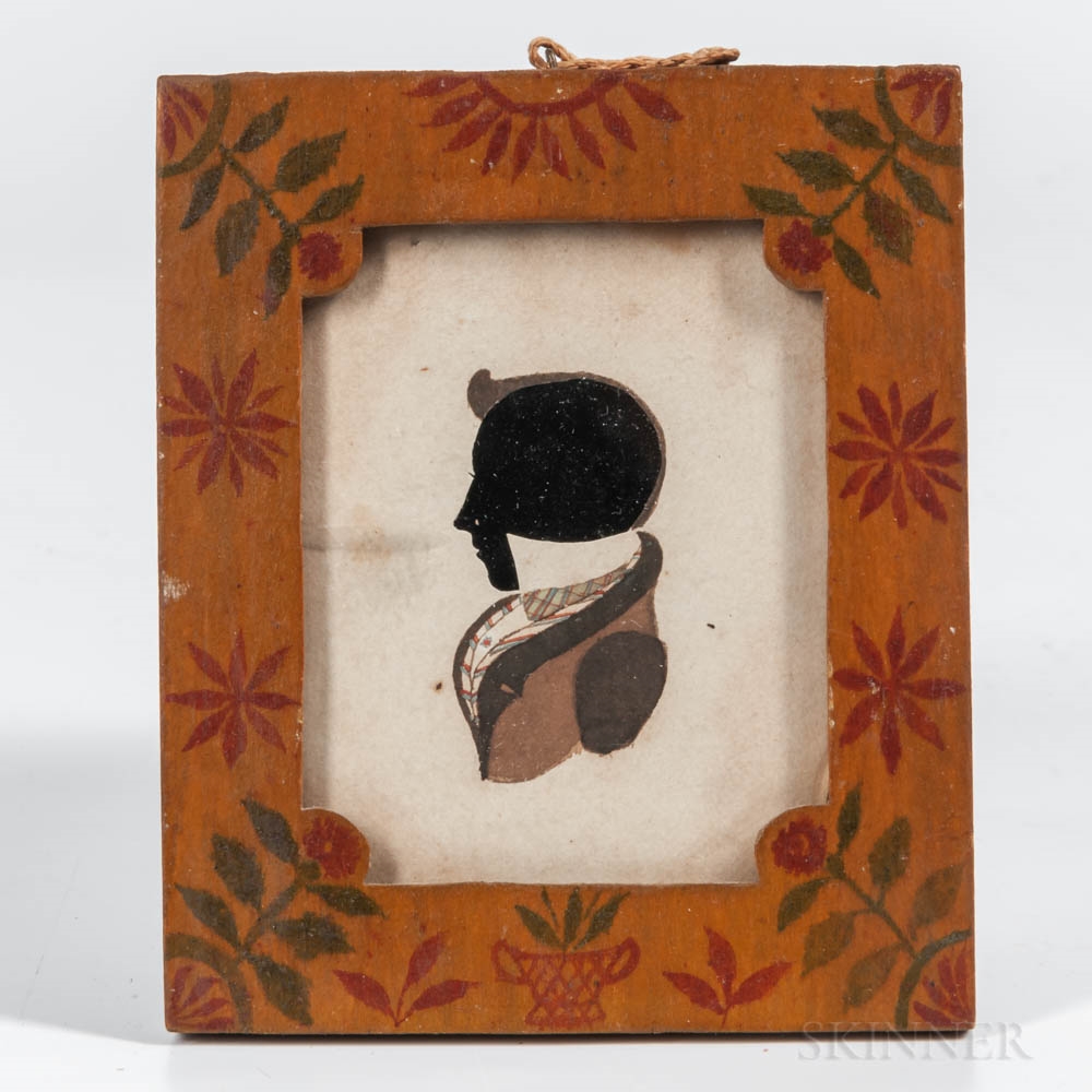 Artwork by American School, 19th Century, Hollow-cut and Watercolor Silhouette Portrait of a Gentleman, Made of painted frame