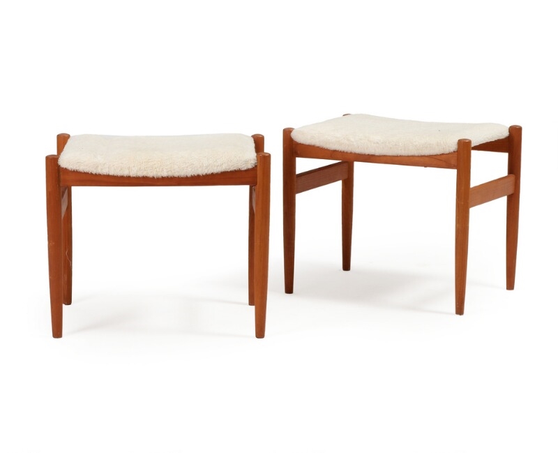 Artwork by Spøttrup Møbelfabrik, A pair of teak stools, Made of teak, sheep hide