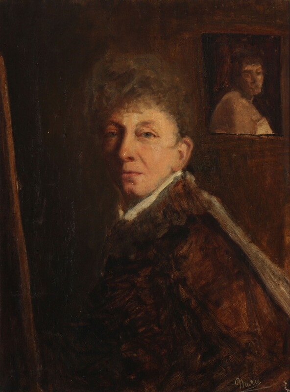 Artwork by Marie Amélie Francoise Hélène d'Orleans, The artist's self portrait at her easel in her studio, Made of Oil on canvas