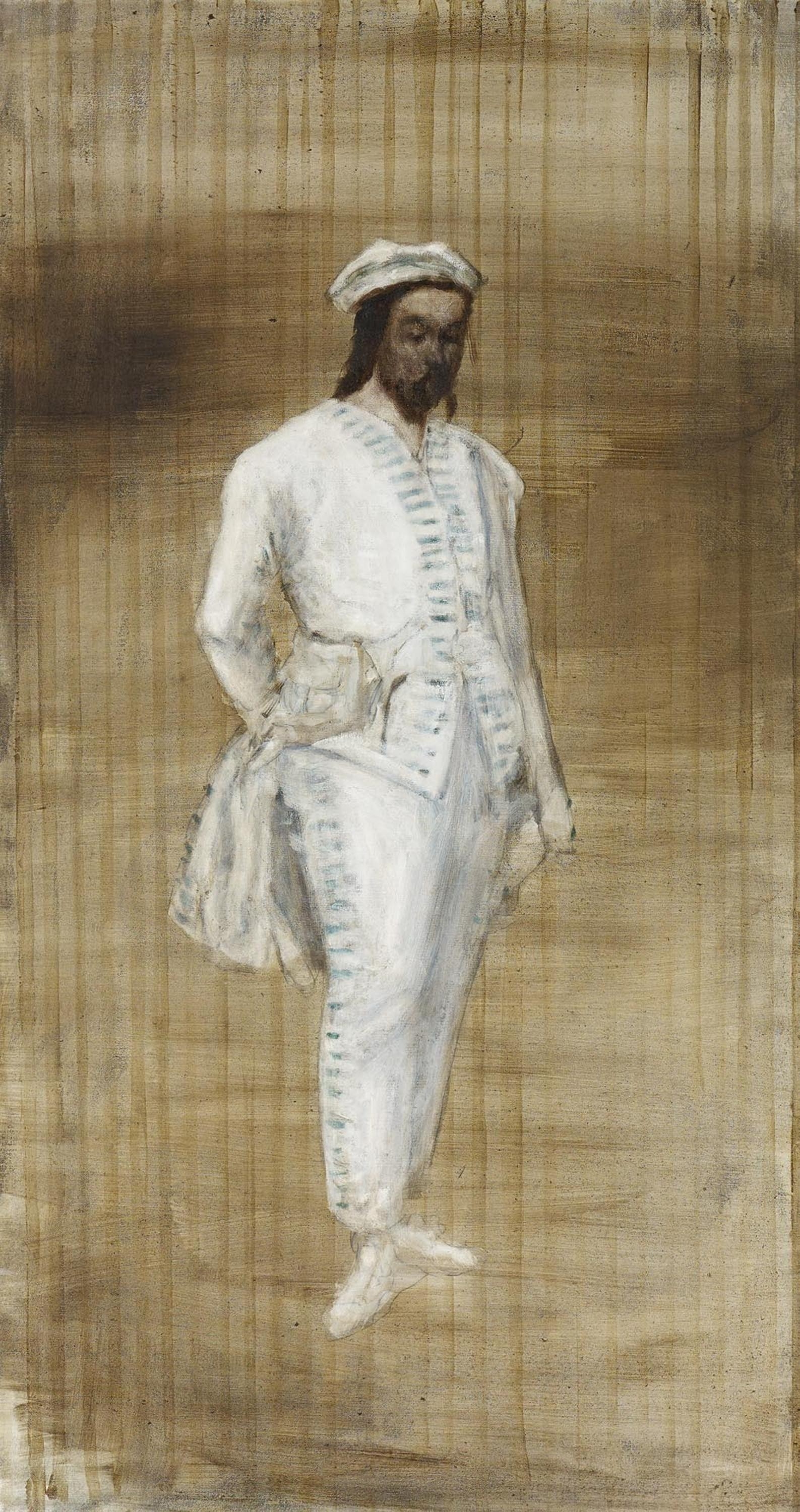 Artwork by Axel Geis, Figur vor gestreiftem Grund, Made of Oil on canvas