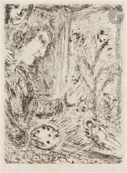 Marc Chagall | Autoportrait à la palette (1970 - 1980) | MutualArt