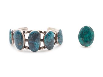 Blue Turquoise Cuff, together with a turquoise ring - Herbert Ration