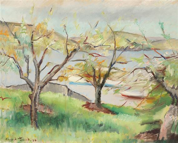 Fra kunstnerens landsted, Espevika, Skåtøy ved Kragerø by Henrik Lund, 1934