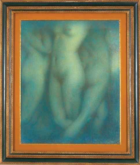 Les trois grâces sur fond vert by Lucien Lévy-Dhurmer