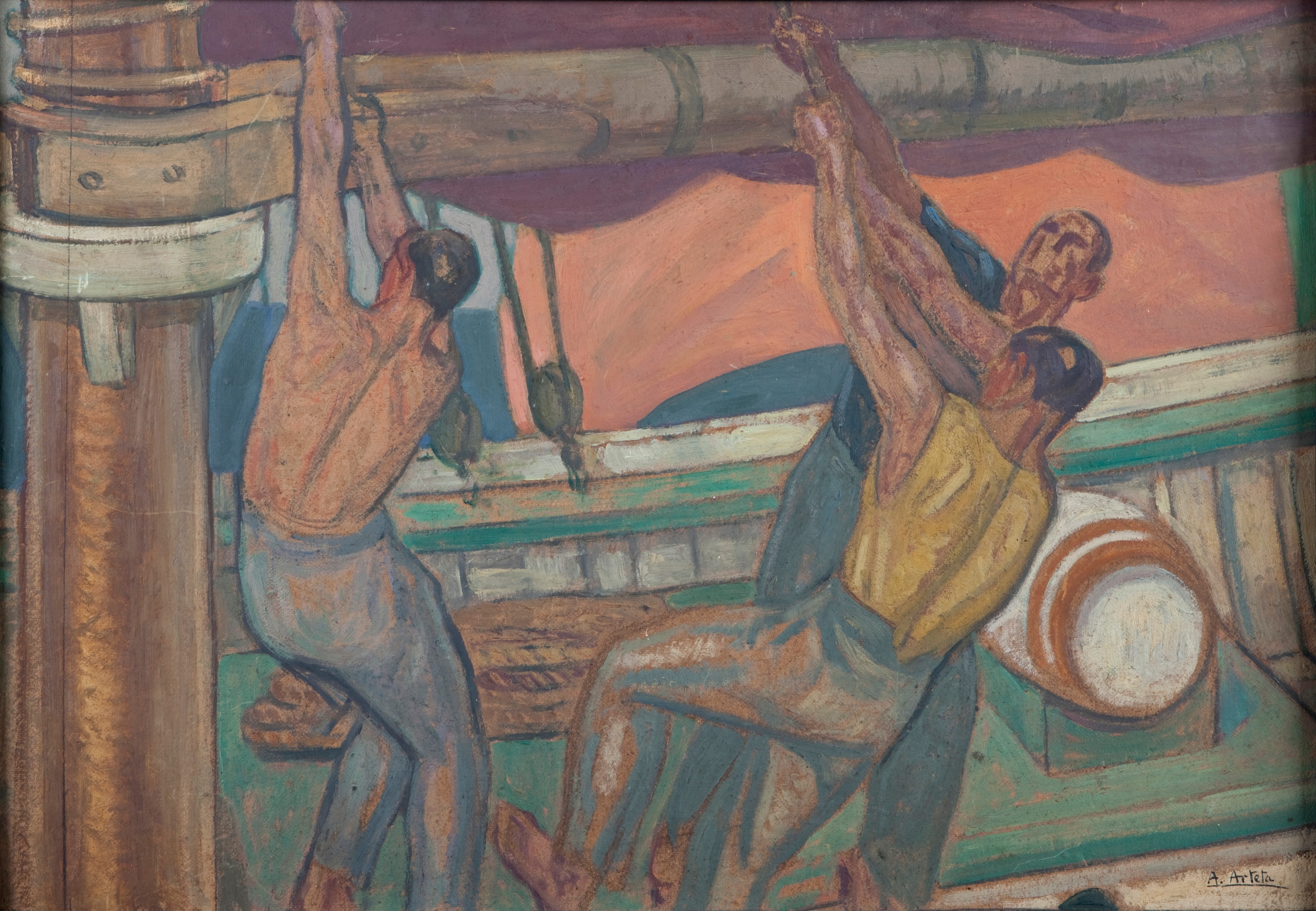 Artwork by Aurelio Bibiano de Arteta y Errasti, Pesquero de Arribada, Made of Oil on cardboard