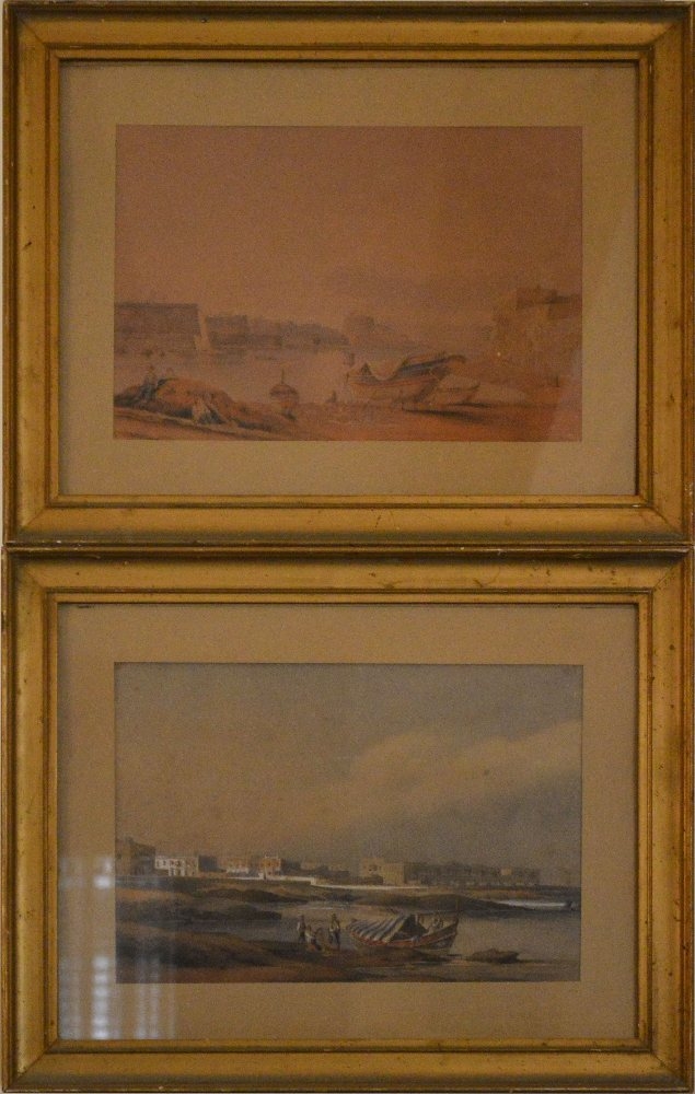 Artwork by Anton Schranz, Sliema from Qui Si Sana’ and ‘Valletta from Ras Hanzir, Made of water-colours