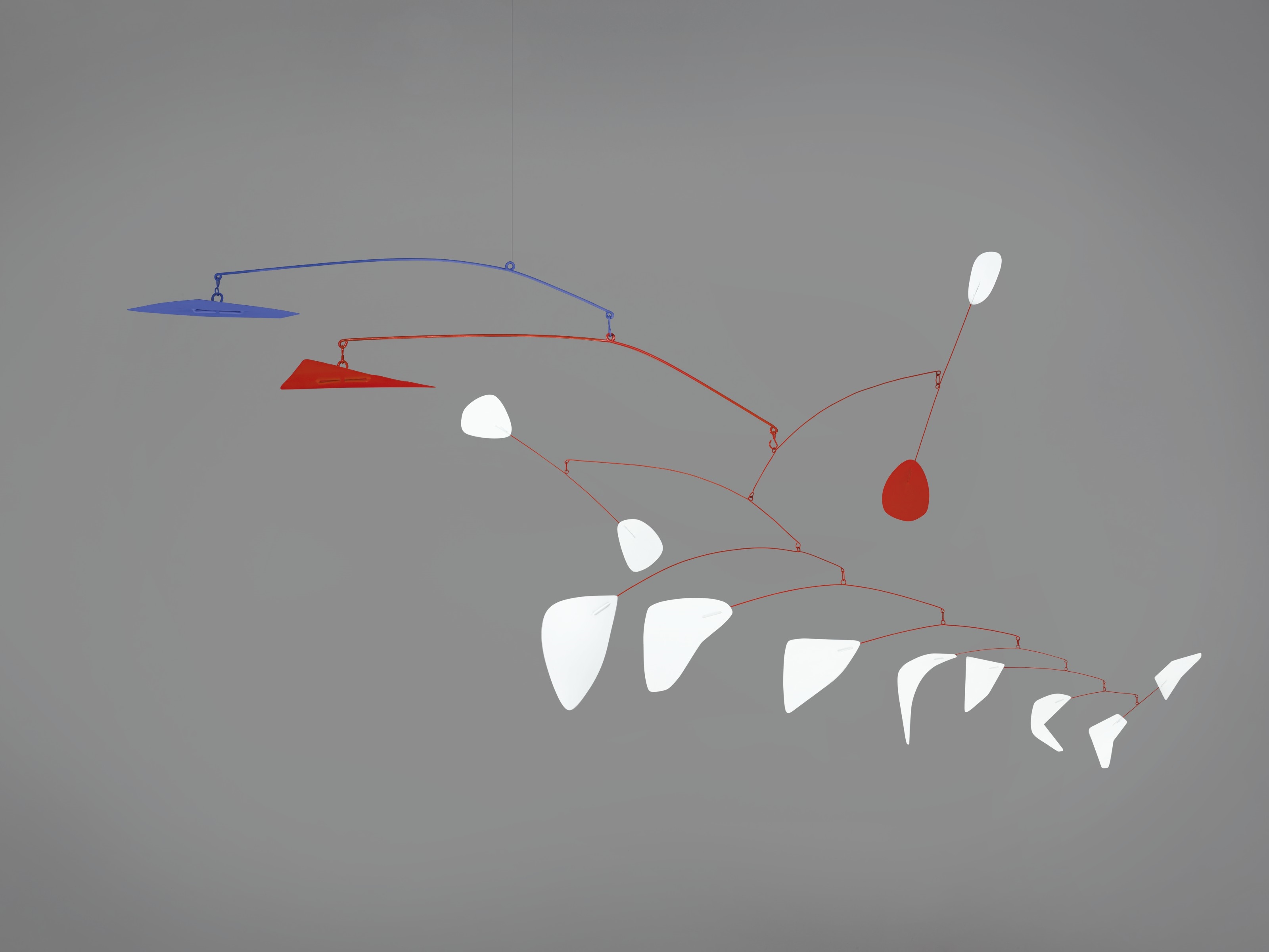 Artwork by Alexander Calder, Red, Blue and White, Made of hanging mobile—sheet metal, rod, wire and paint