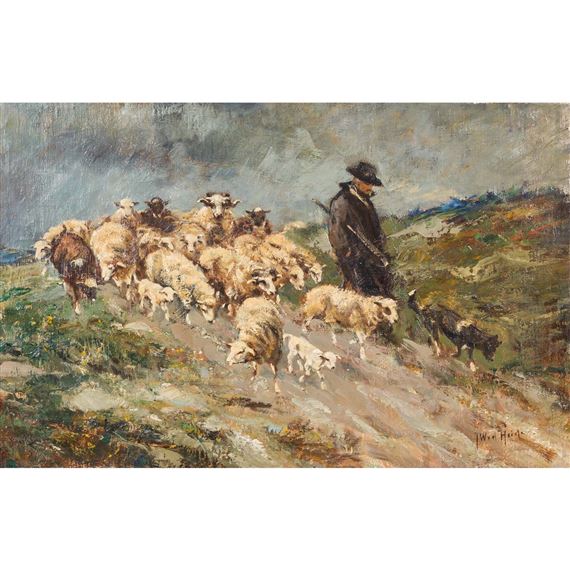 Landscape with shepherd and herd by Johannes Wilhelm van der Heide
