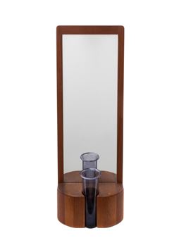 Two Works: Teak Framed Mirror with Glass Bud Vase - Randers Møbelfabrik