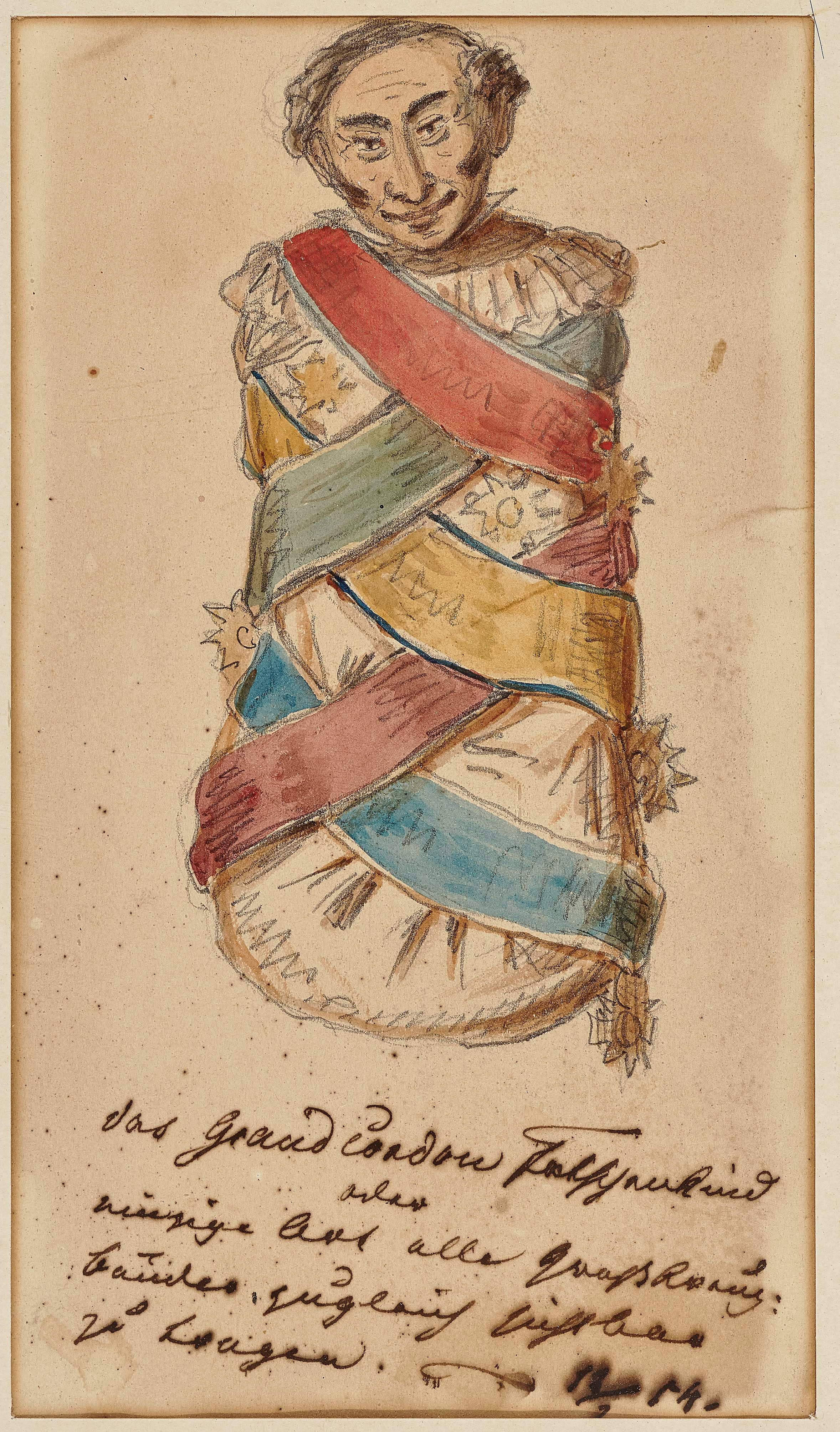 Artwork by Franz Graf von Pocci, Das Grand Cordon Fatschenkind, Made of Watercoloured pencil on Vellum paper