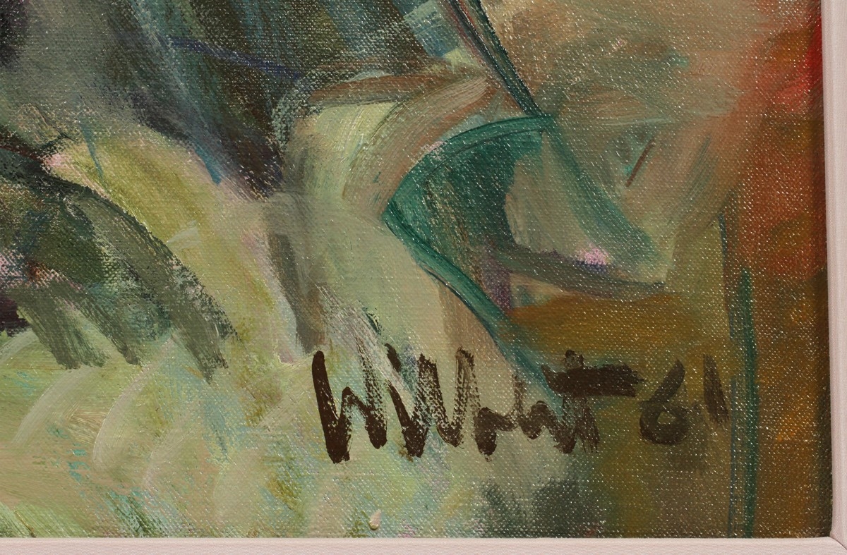 A vibrant floral still life rendered in loose, expressive brushstrokes.