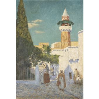 PROMENEURS AUX ABORDS DE LA MOSQUÉE - Gustave-Max Stevens