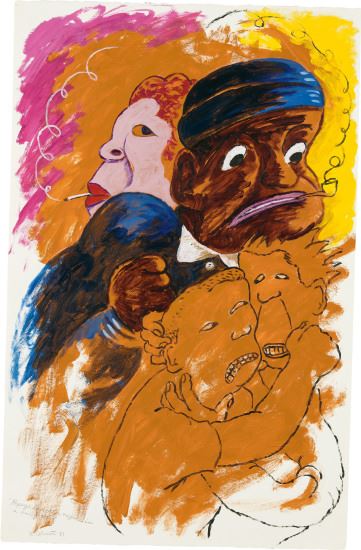 Popeye and Other Negroes in a Bar Fight by Robert Colescott, Executed in 1991