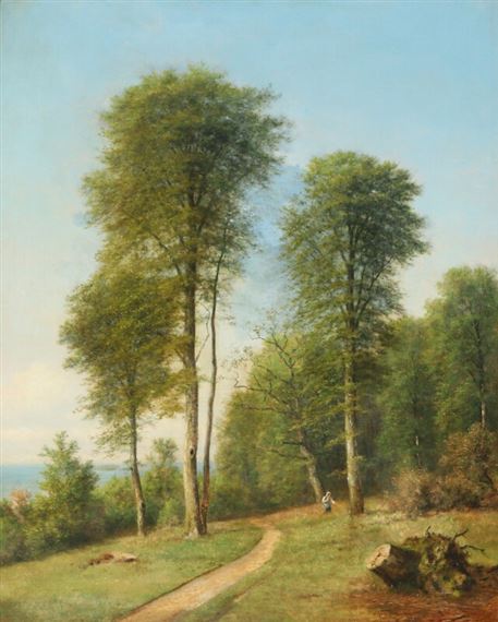 Forest scenery with a woman by Emil Carl Lund, 1907