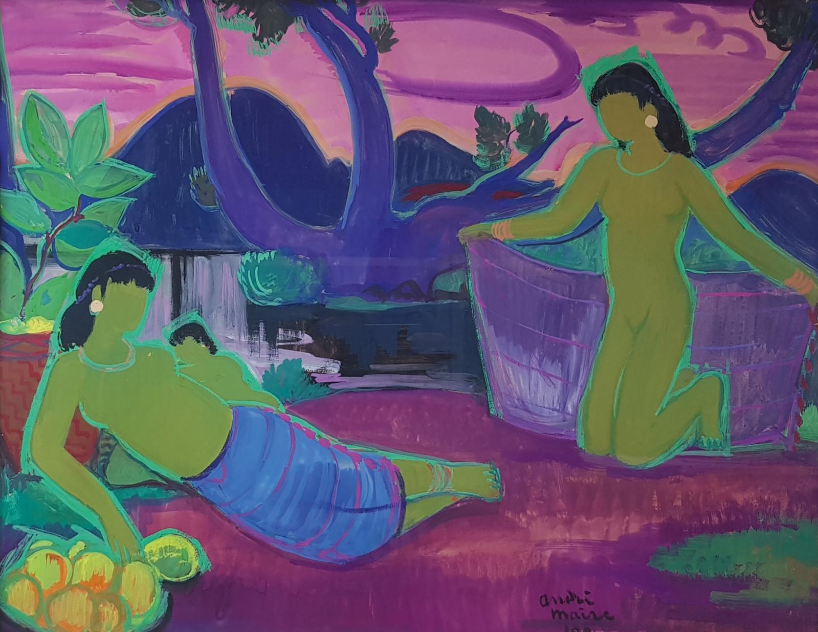 Artwork by André Maire, Le repos près de la rivière, Made of Gouache