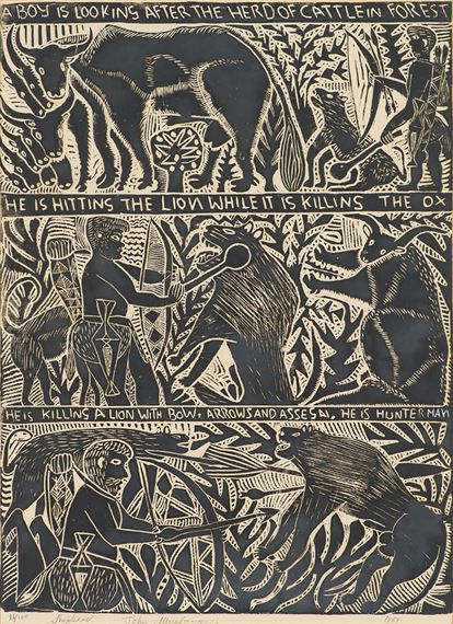 Shepherd by John Ndevasia Muafangejo, 1969