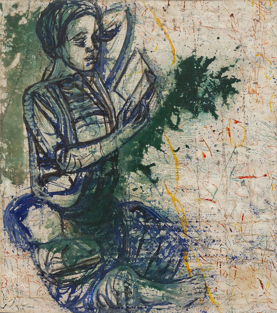 Artwork by Tran Tho, Menina Lendo, Made of oil on wood