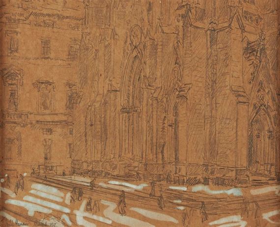 St. Patrick's Cathedral and Union Club by Childe Hassam, 1917