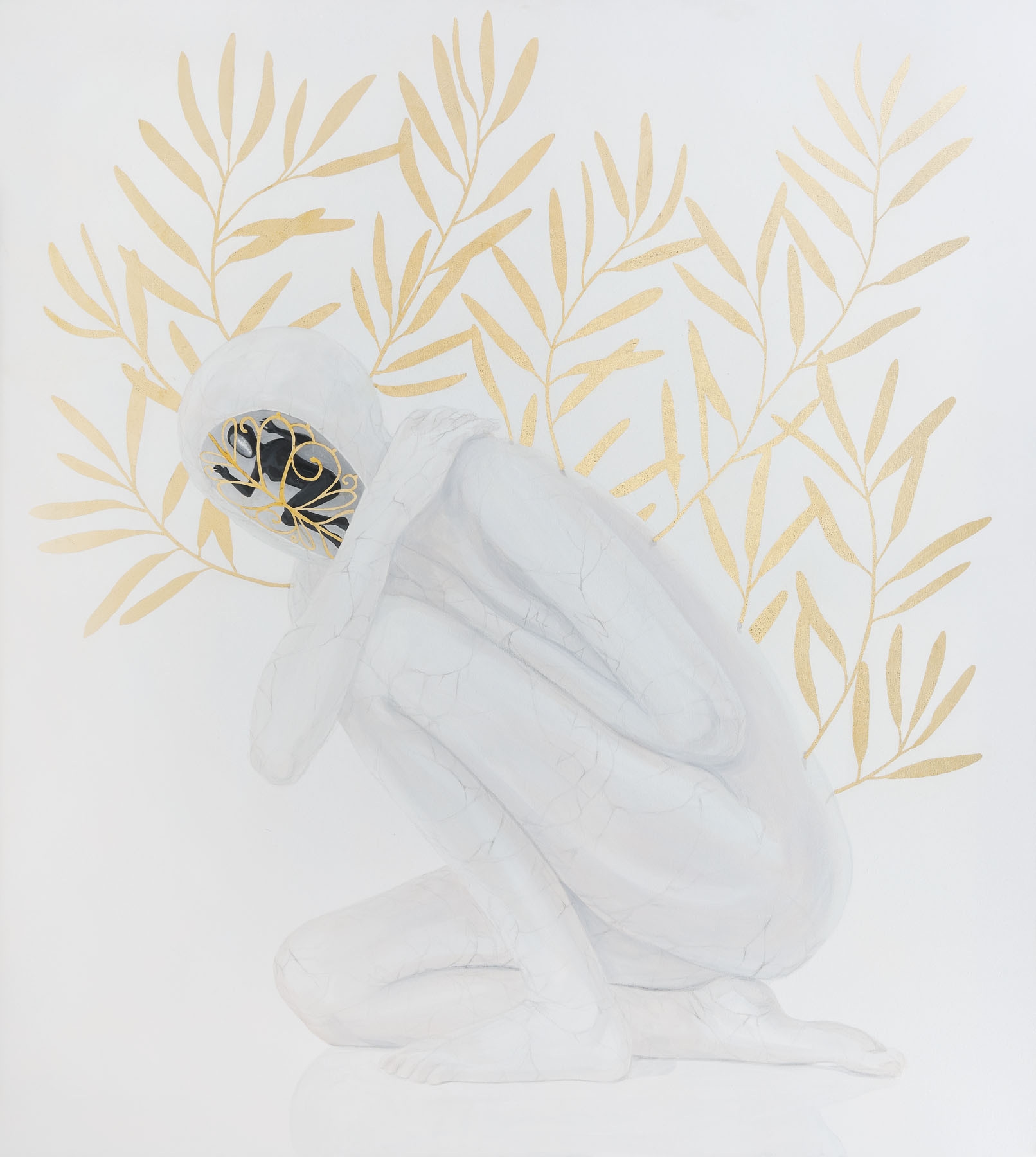 Artwork by Amalia Dulhan, Broken Angel, Made of acrylic, gold metal schlag and pencil on canvas