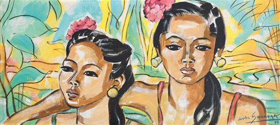 Dua Gadis (Two Girls) by Auke Cornelis Sonnega, 1956, Painted in 1956