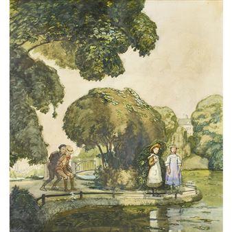 Parklandschaft mit Schülern - Karl Itschner