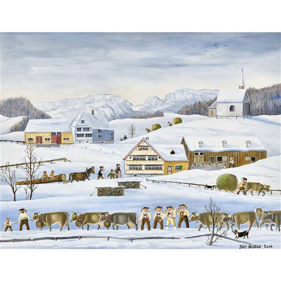 Appenzeller Winterlandschaft mit Bauern bei der Arbeit by Dölf Mettler, 2006