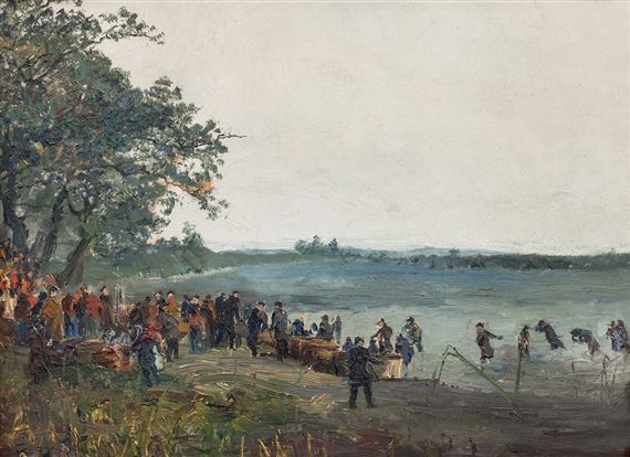 VÝLOV RYBNÍKA (LOV RYBNÍKA POTĚŠILA U VESNICE LUŽNICE) by Otakar Lebeda, 1895
