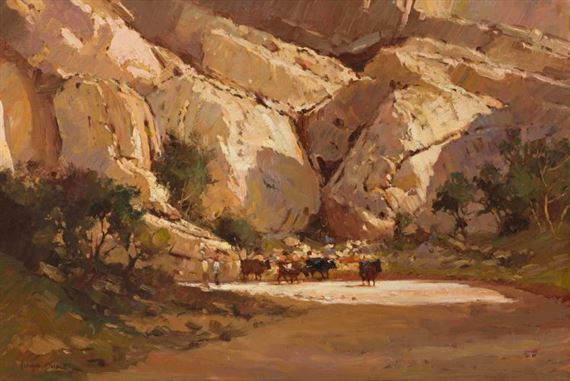 Herding Cattle along Mountain Road by Willem Boshoff