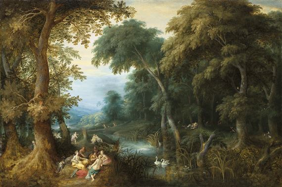 Diana and her nymphs in a wooded landscape by Alexander Keirincx, Frans Francken II
