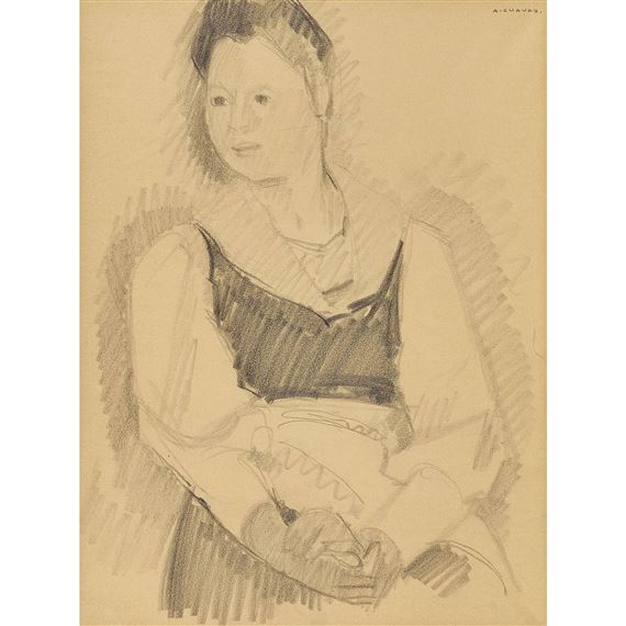 Sitzende Frau in Tracht by Albert Chavaz