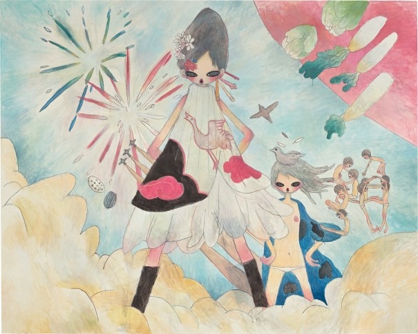 Artwork by Aya Takano, In the 30th Year of the Showa, the Day the Fire Flowers Rose, Made of acrylic on canvas