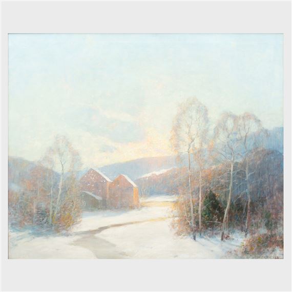 Snow Scene with Red Barn by Ernest Albert, 1940