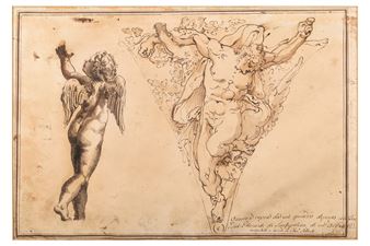 he Torture of Prometheus and a study for a putto (recto); Mercury and cupid by a tree (verso) - Cherubino Alberti