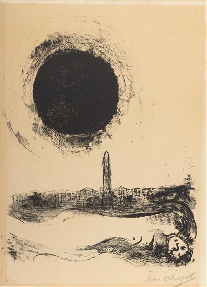 Marc Chagall Black Sun Over Paris 1952 Mutualart