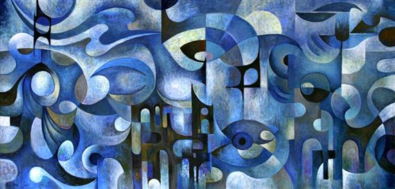 Abstract Composition in Blue by Han Snel, 1996