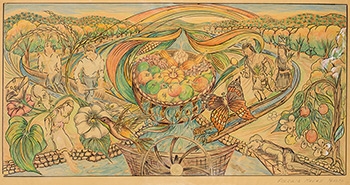 Artwork by Federico Vigil, Acequia Madre Mural Study, Made of Colored pencil on paper