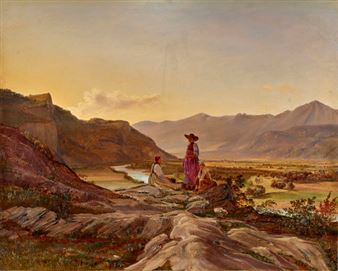 Trachtenmädchen und Hirtenknabe im Haslital - August von Bonstetten