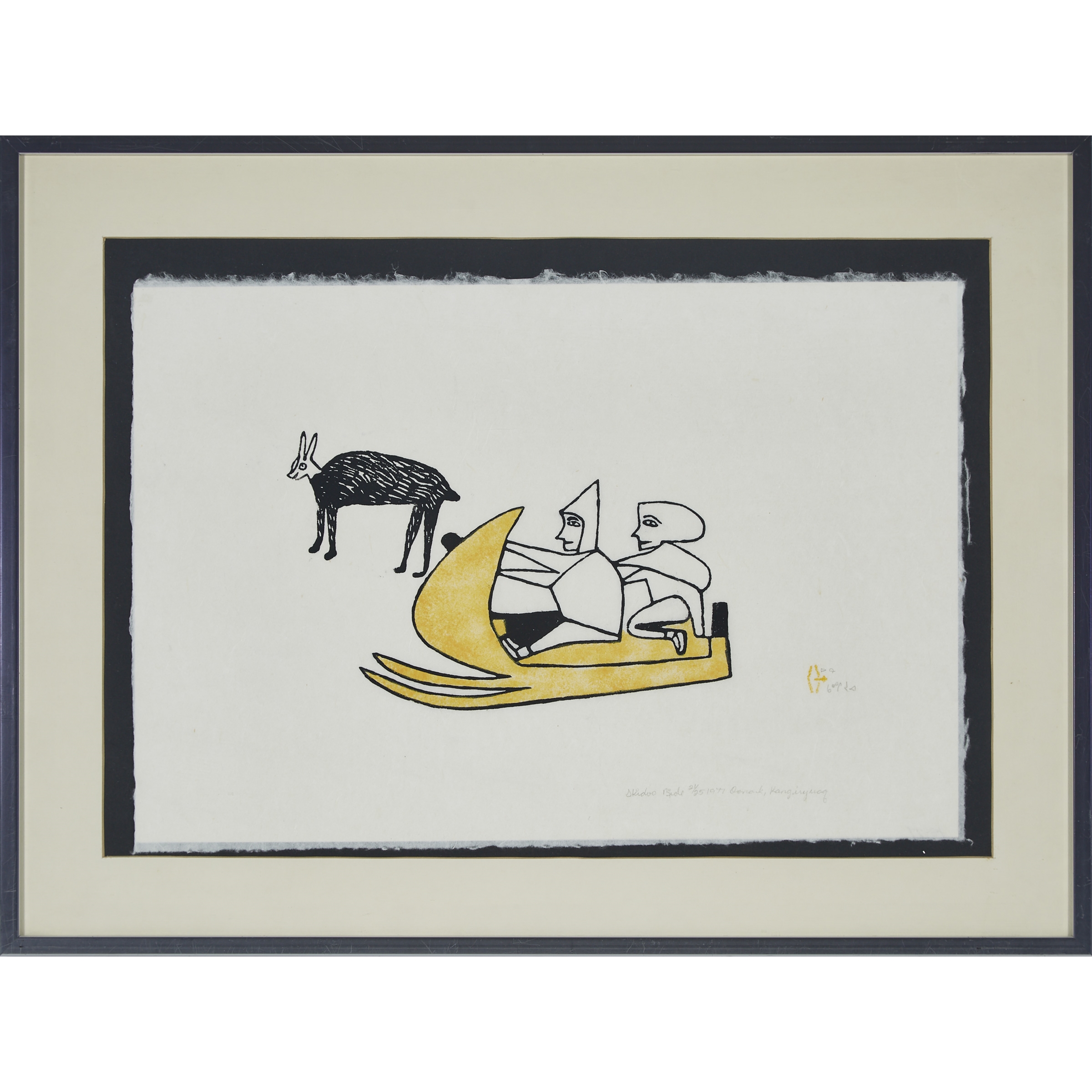 Artwork by Jessie Oonark, SKIDOO RIDE, Made of stonecut