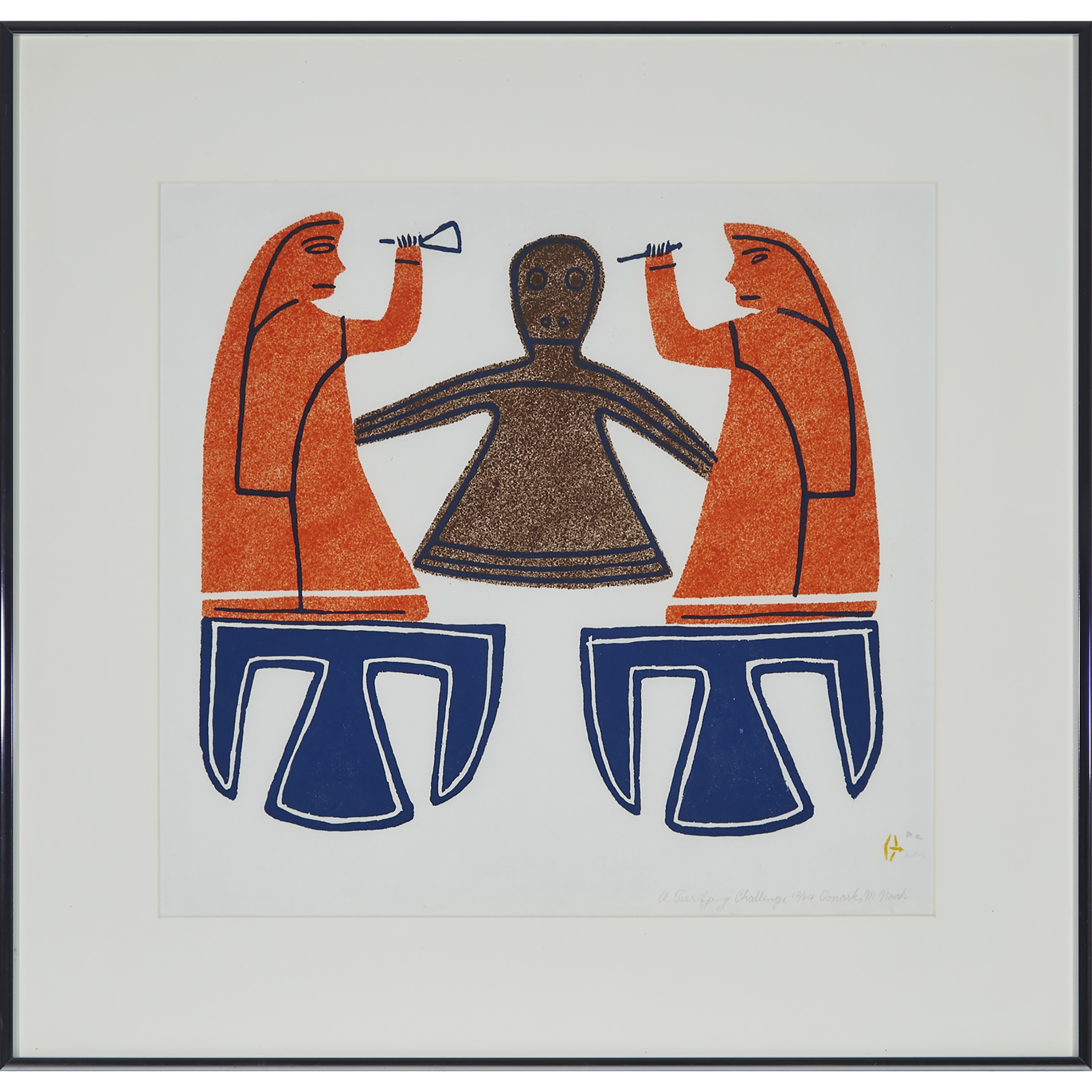 Artwork by Jessie Oonark, A TERRIFYING CHALLENGE, Made of stonecut and stencil