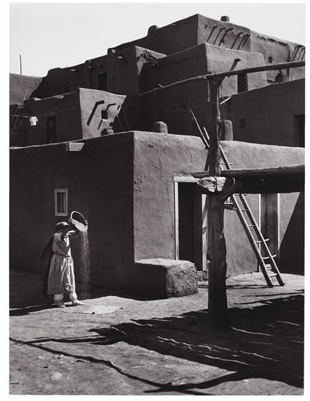 Winnowing Grain, Taos, New Mexico by Ansel Adams, circa 1929, printed circa 1977