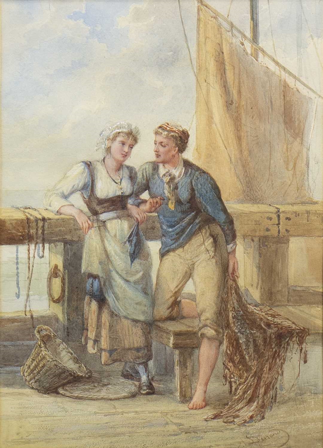 Artwork by Arthur Durand, YOUNG COUPLE OF A PIER, Made of watercolour on paper