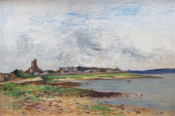 A view of Saint-Vaast-la-Hougue in Normandy with the fortress of Tahitou in the distance by Jean Baptiste Antoine Guillemet