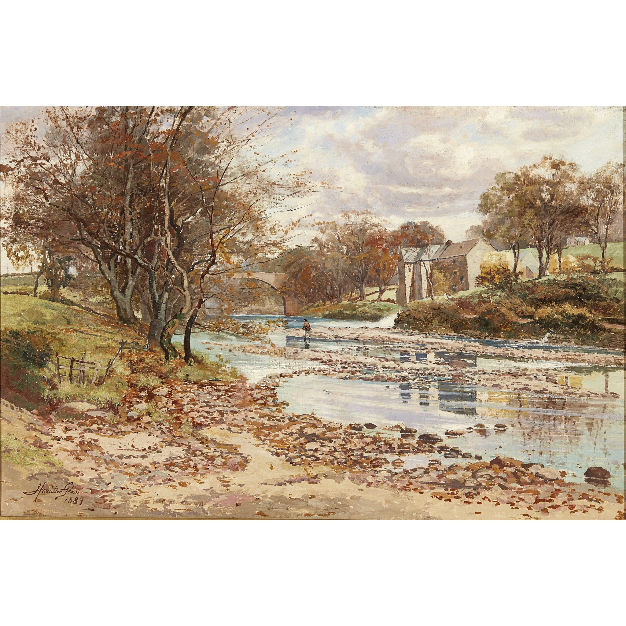 Artwork by John Hamilton Glass, OLD MILL ON THE TYNE, HADDINGTON, Made of oil on canvas