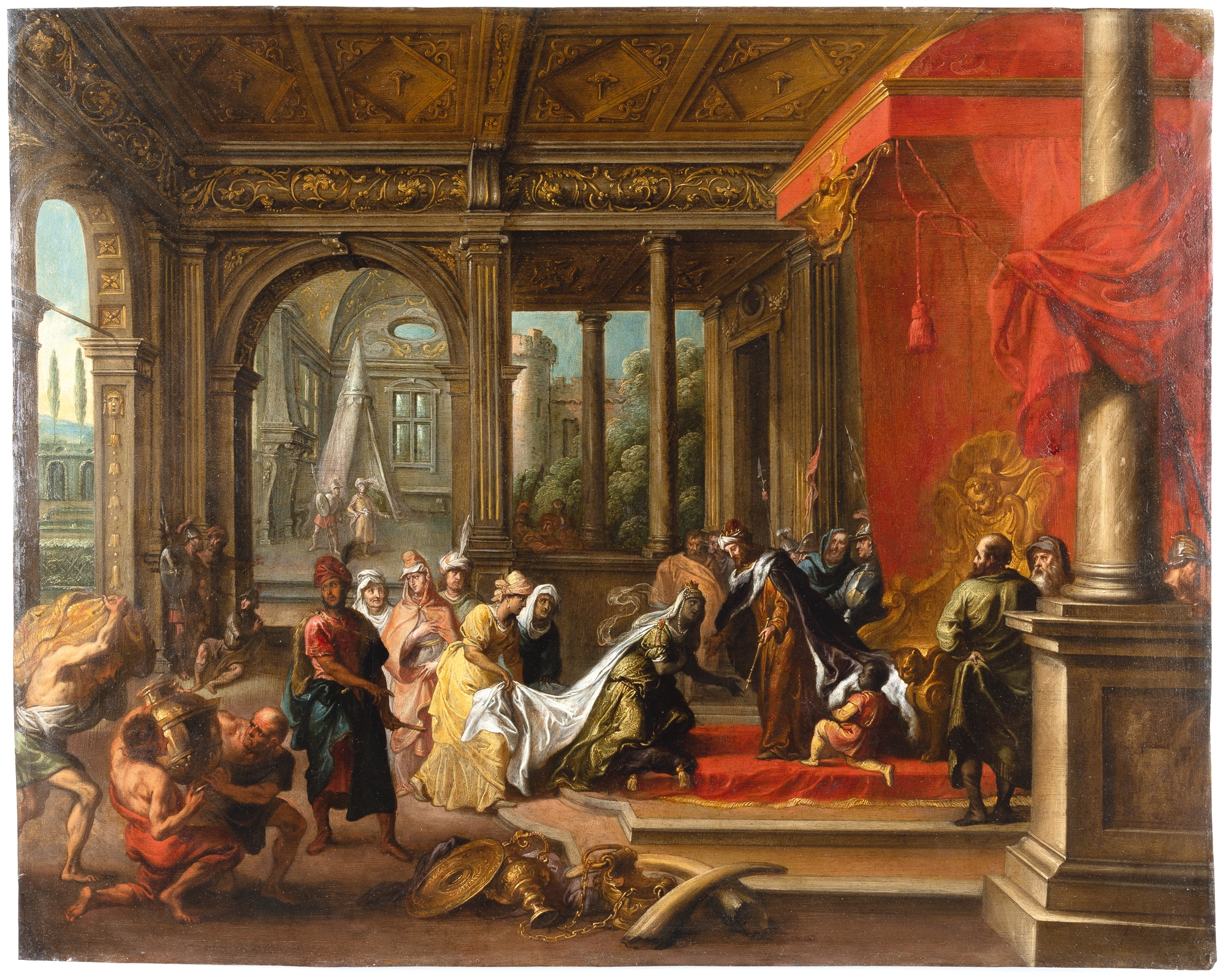Artwork by Paul Vredeman de Vries, The Queen of Sheba before Solomon, Made of Oil on copper
