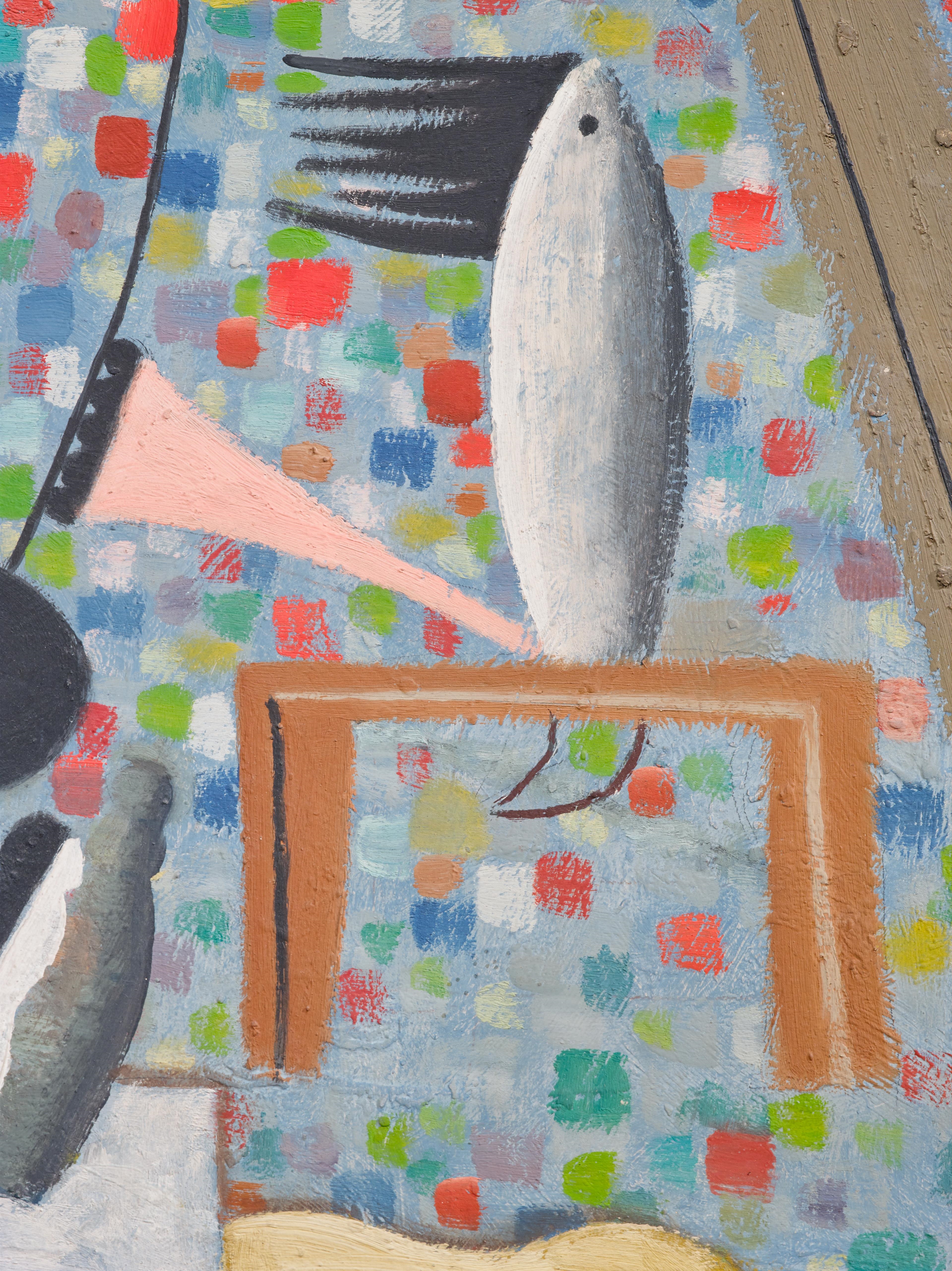 Artwork by Willi Baumeister, Kegelspiel auf Mosaikgrund, Made of oil, resin and mastic on hardboard